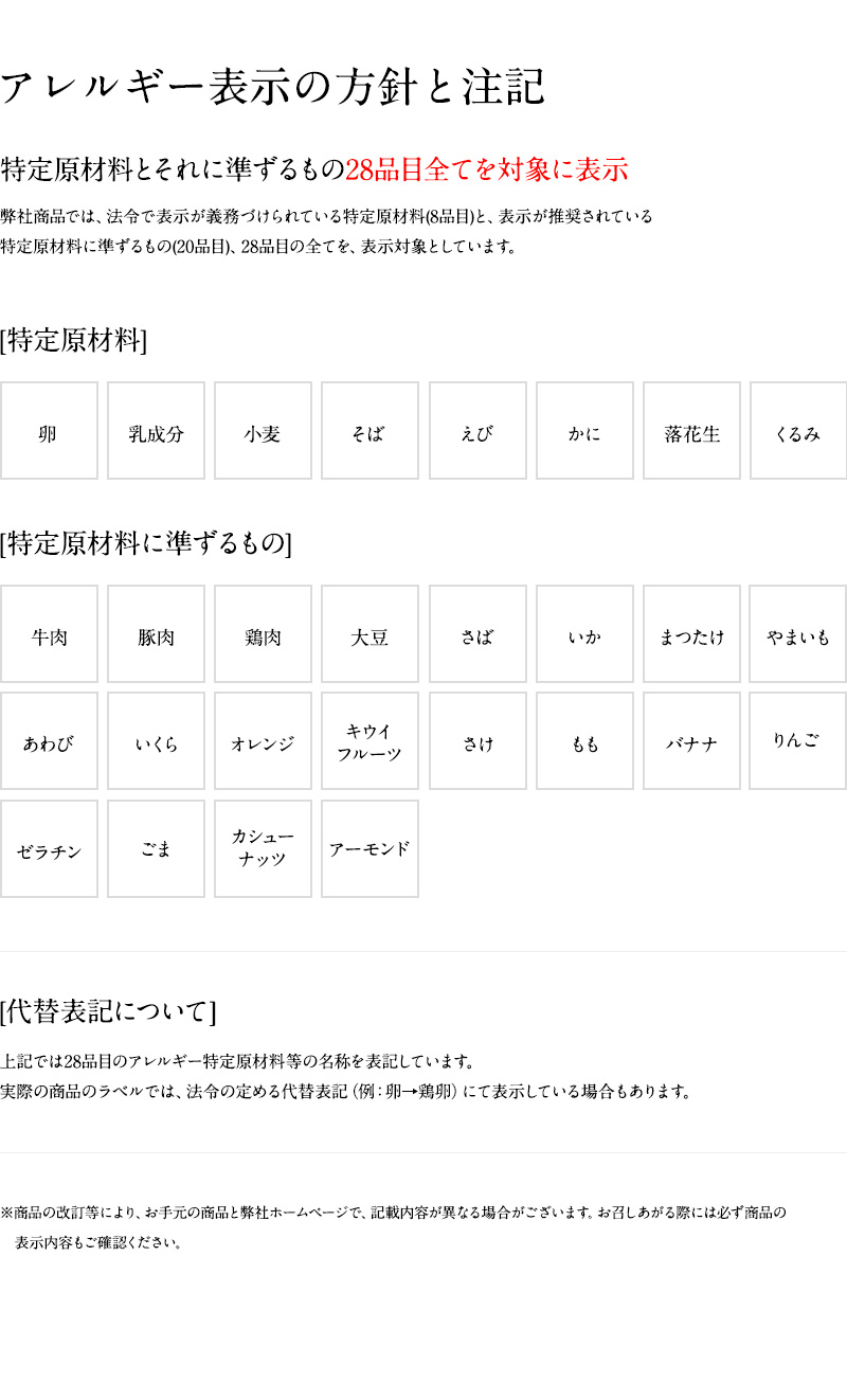 アレルギー情報一覧